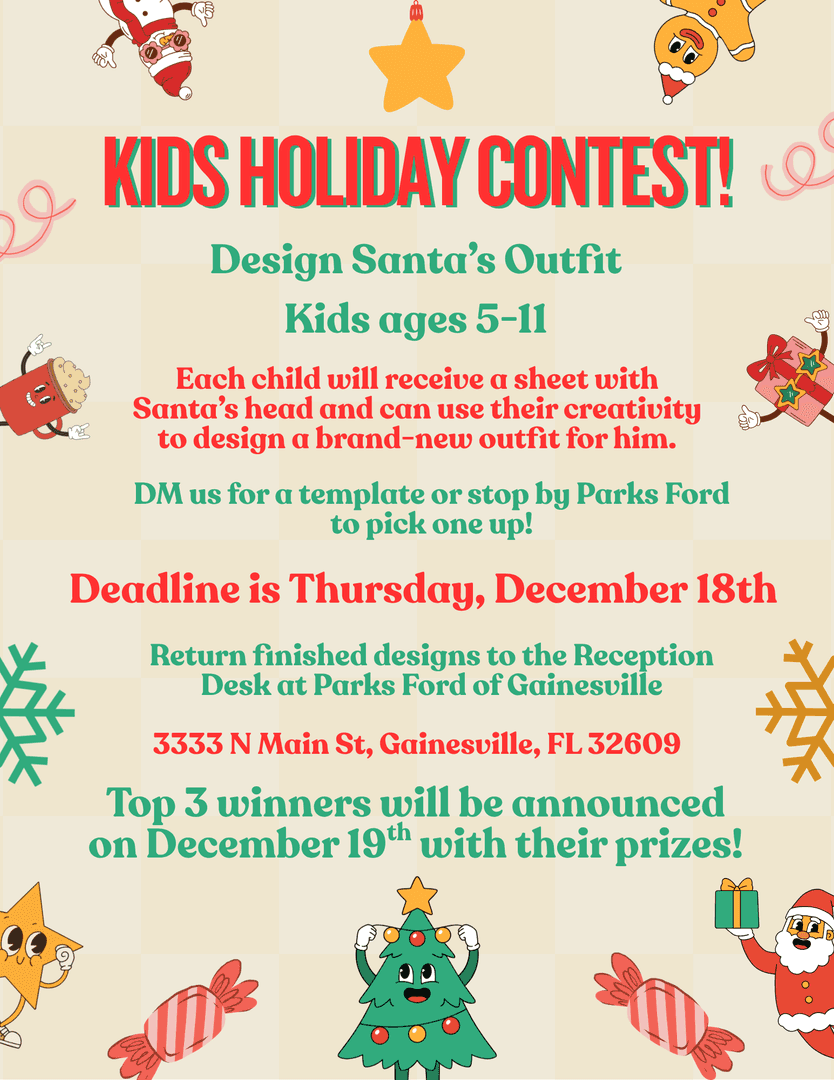 Flyer: "Kids Holiday Contest! Design Santa's Outfit" for ages 5-11
